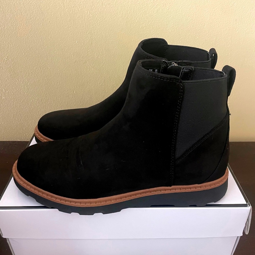 Dr. Scholls Maryland Womens Black Fabric Ankle Boots Side Zip Lug Sole 6.5M
